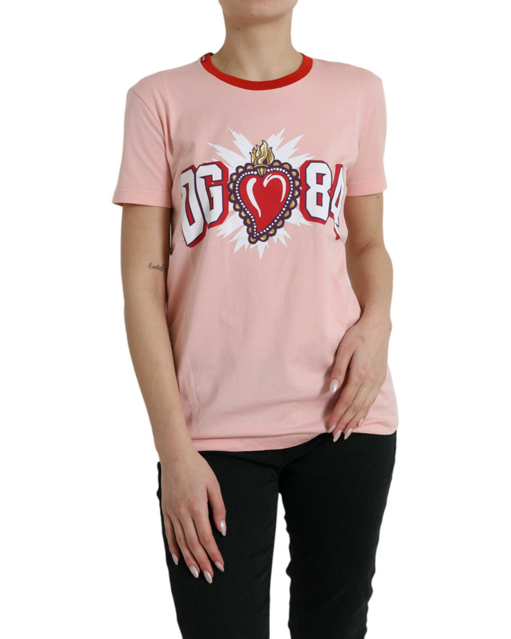 Dolce & Gabbana Women's Pink Sacred Heart Cotton Crew Neck T-shirt - 44 IT