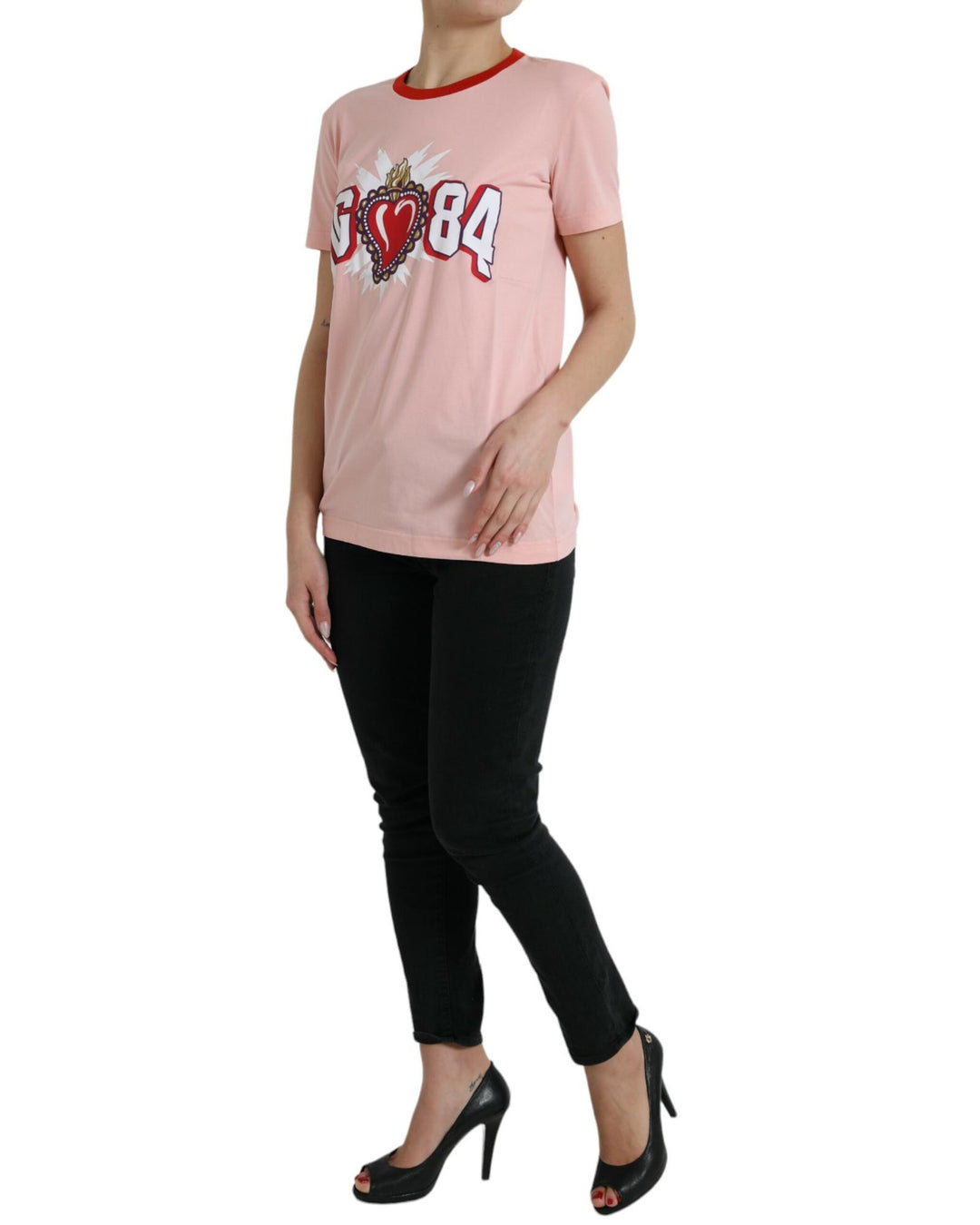 Dolce & Gabbana Women's Pink Sacred Heart Cotton Crew Neck T-shirt - 44 IT