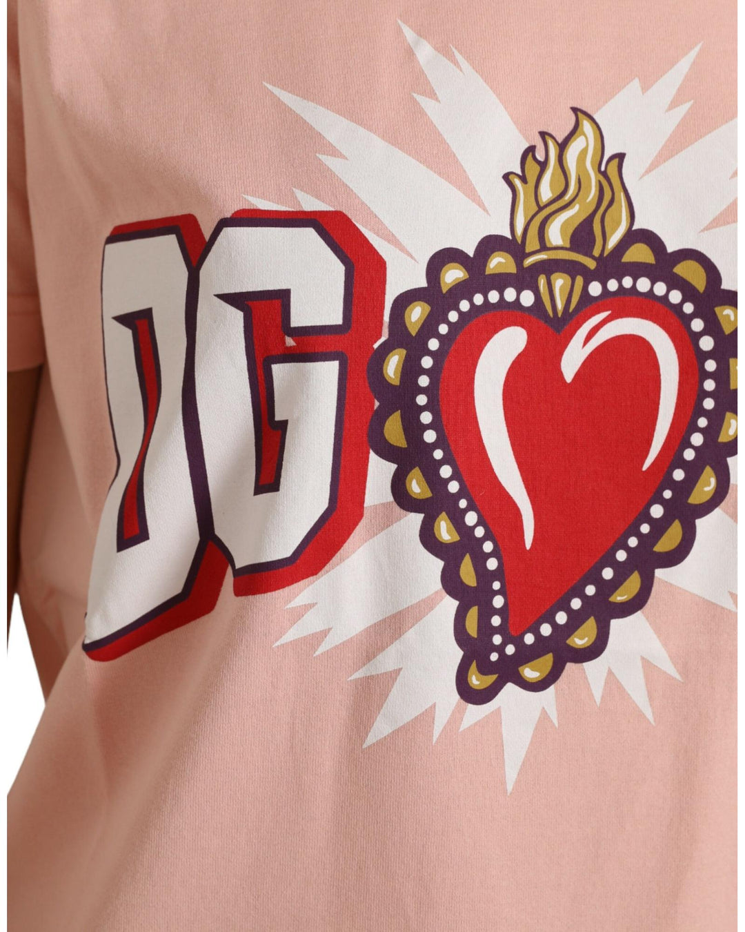 Dolce & Gabbana Women's Pink Sacred Heart Cotton Crew Neck T-shirt - 44 IT