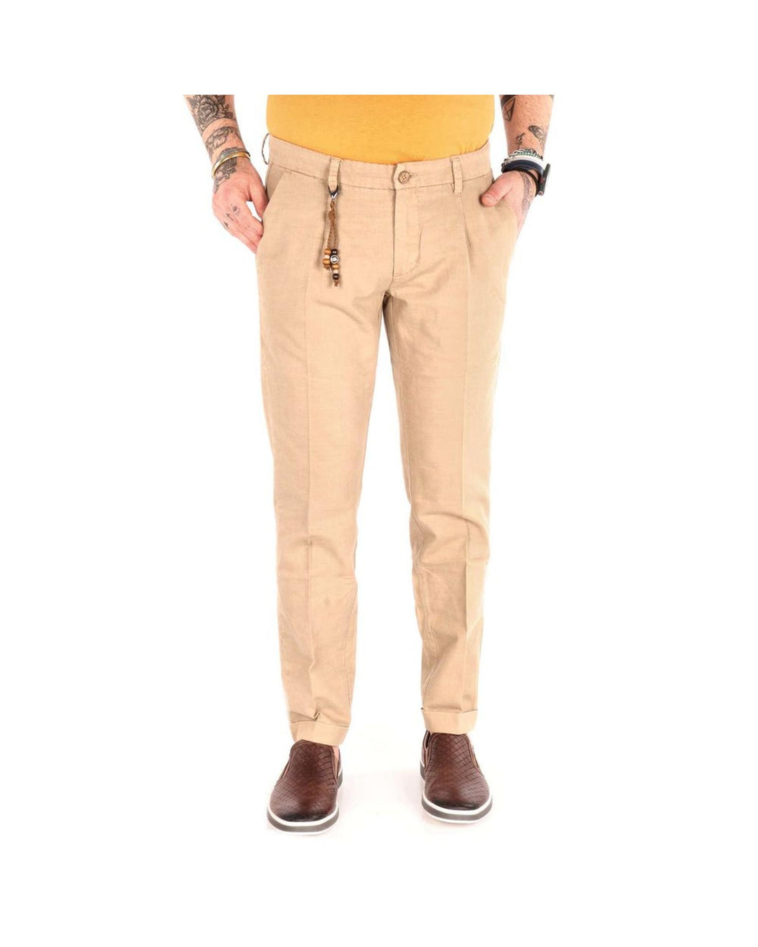 Yes Zee Men's Beige Cotton Jeans & Pant - W34 US