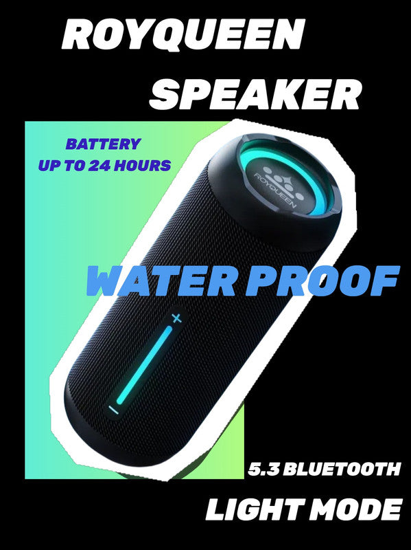 ROYQUEEN Bluetooth Speaker with LED Light,Portable bluetooth speaker with IPX7 Waterproof, Bluetooth 5.3, 20H Battery Life, 360° HD Stereo Sound