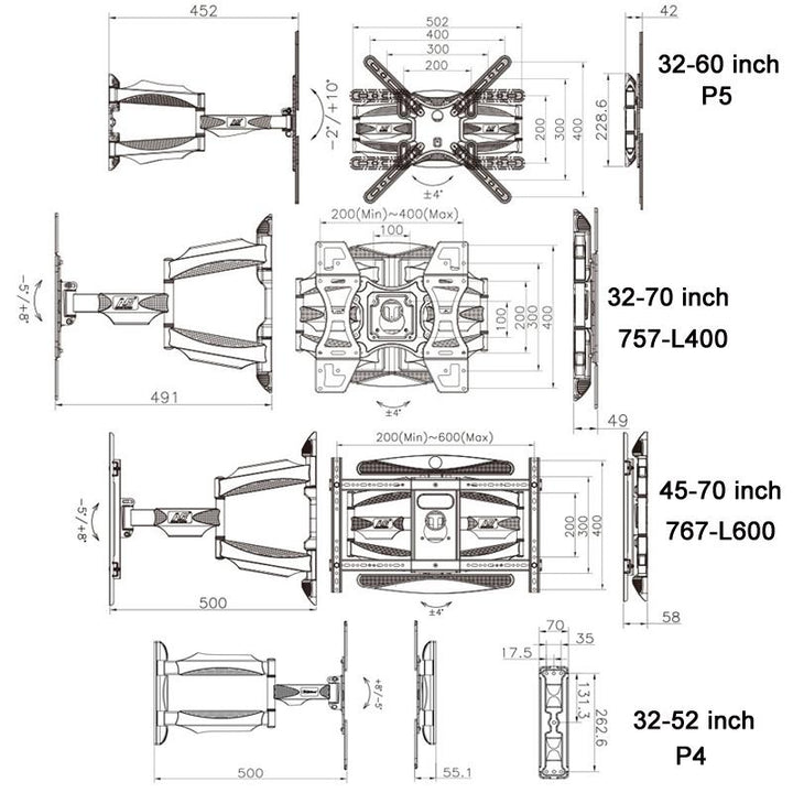 Swivel Tv Wall Mount For 32-60 Inch Screens