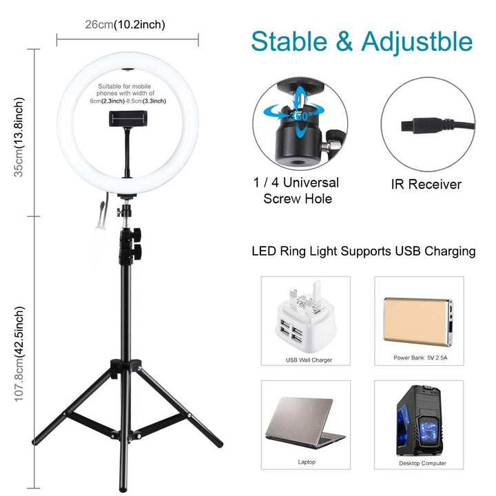 10.2 Rgbw Led Ring Light Kit With 1.1M Tripod Remote Ball Head And Phone Clamp