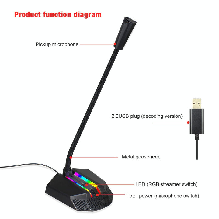 Flexible Usb Microphone With Rgb Lighting For Voice Chat And Video Conferencing