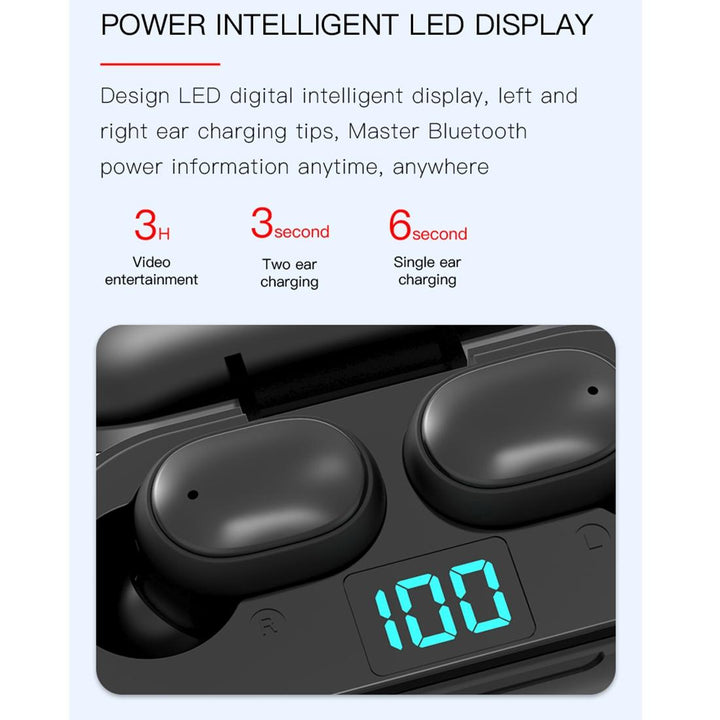 Wireless Bluetooth Earphones With Digital Display & Charging Box - H6 Tws