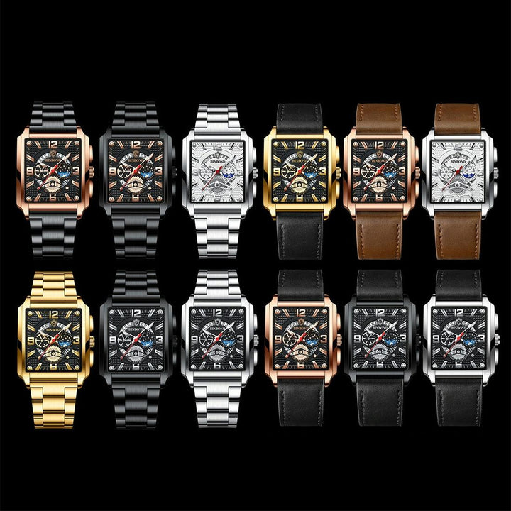 Vintage Square Men Quartz Watch With Multifunction And Luminous Display