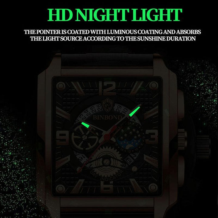 Vintage Square Men Quartz Watch With Multifunction And Luminous Display