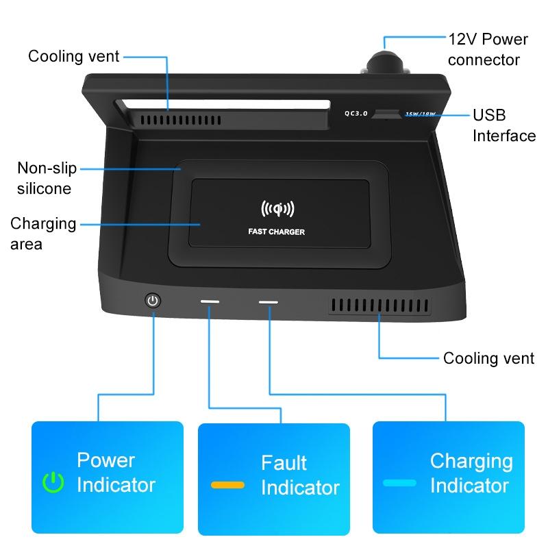 10W Wireless Charger For Volkswagen Tiguan 2017-2021 - Qi Standard Quick Charging