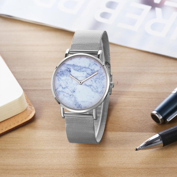 Stylish Women Quartz Watch With Stainless Steel Band - Round Dial Silver Alloy Case - Wa0730A