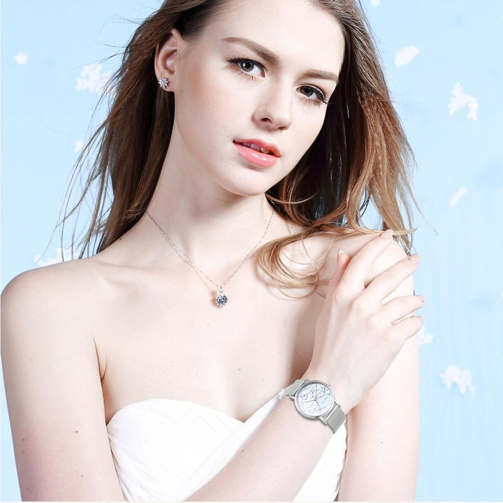 Stylish Women Quartz Watch With Stainless Steel Band - Round Dial Silver Alloy Case - Wa0730A