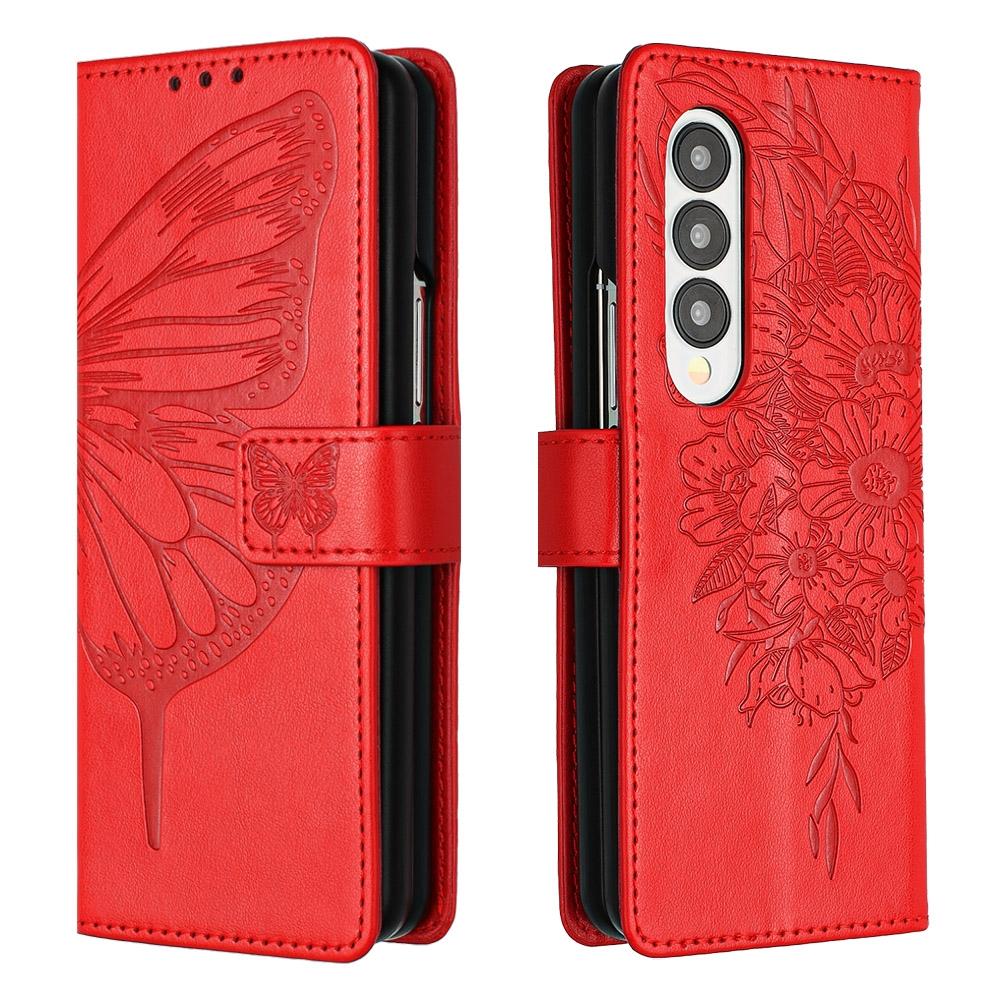 Butterfly Embossed Leather Phone Case - Red