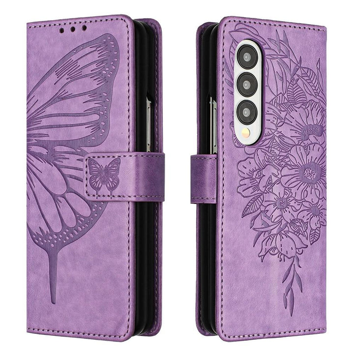 Butterfly Embossed Leather Phone Case - Red