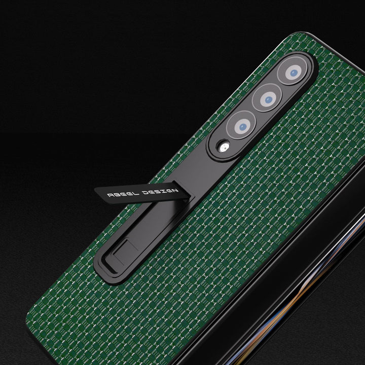 Premium Leather Phone Case With Holder For Samsung Galaxy Z Fold 4 / 5G - Luxury Design - Night Green