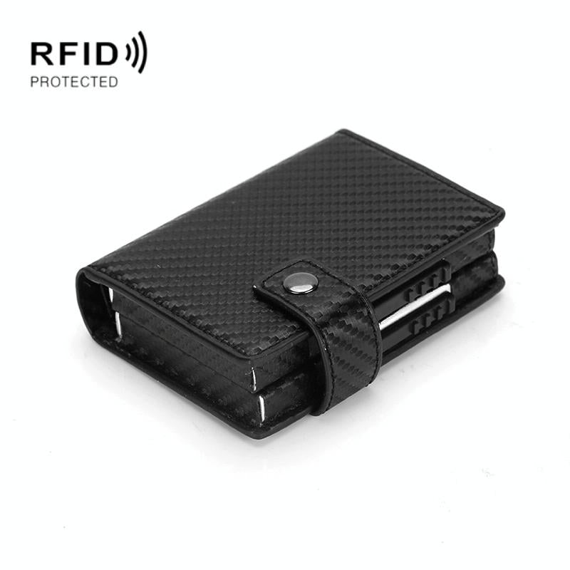 Secure Dual Card Wallet With Rfid Blocking - Carbon Fiber Pattern Black