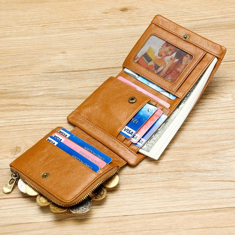 Multi-Functional Oil Wax Leather Rfid Wallet