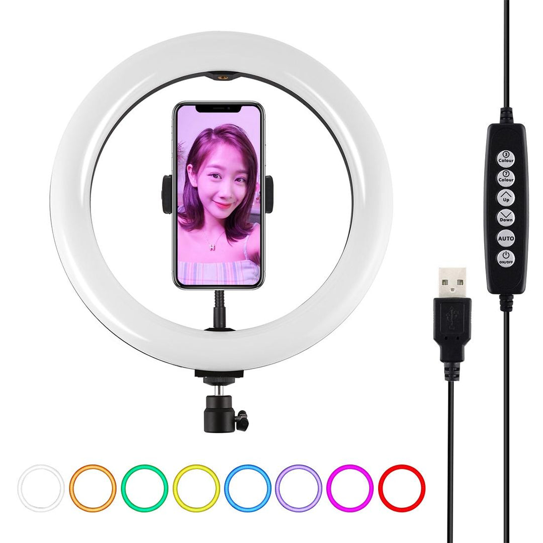 10.2 Usb Led Ring Light With 10 Modes Cold Shoe Tripod & Phone Clamp