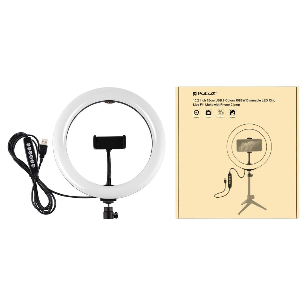 10.2 Usb Led Ring Light With 10 Modes Cold Shoe Tripod & Phone Clamp