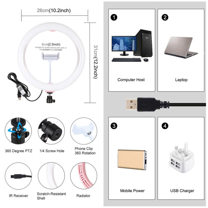 10.2 Curved Led Ring Light With Tripod & Remote For Vlogging & Photography