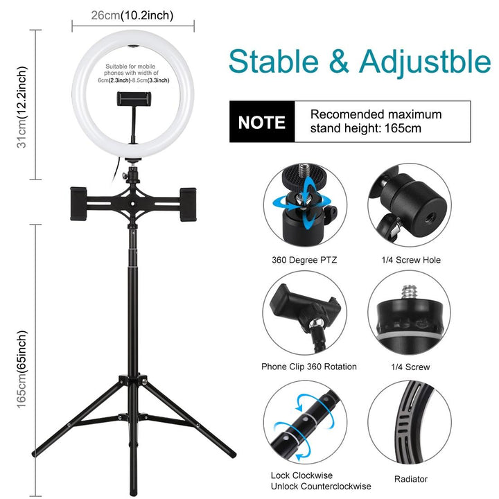 10.2 Dual Phone Tripod With Usb Ring Light & Remote