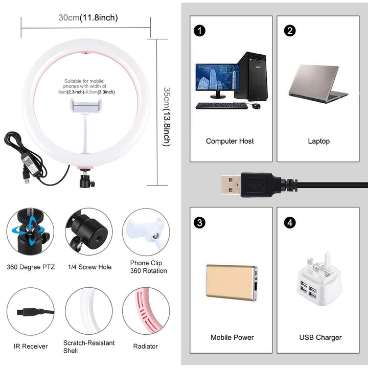 11.8 Dual-Temp Led Ring Light With Tripod & Remote