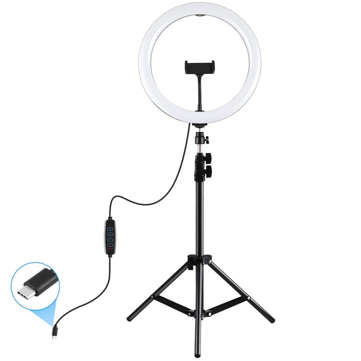 11.8 Led Ring Light With Tripod And Phone Clamp - 3 Modes Dual Colour Temperature Curved Surface - Black