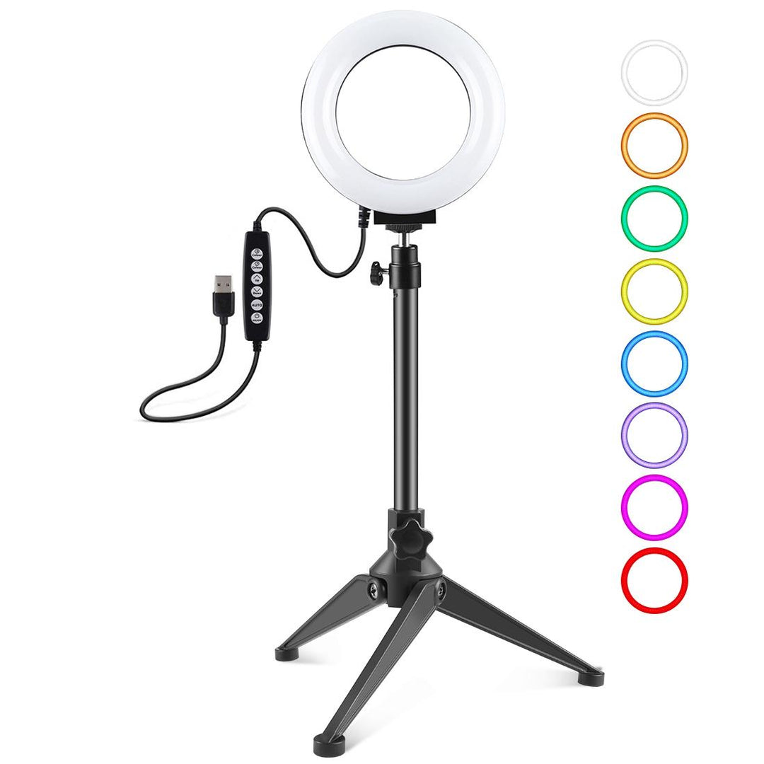 10 Mode Usb Led Ring Light With Tripod Mount And Cold Shoe Ball Head - 4.7 Inch Diameter