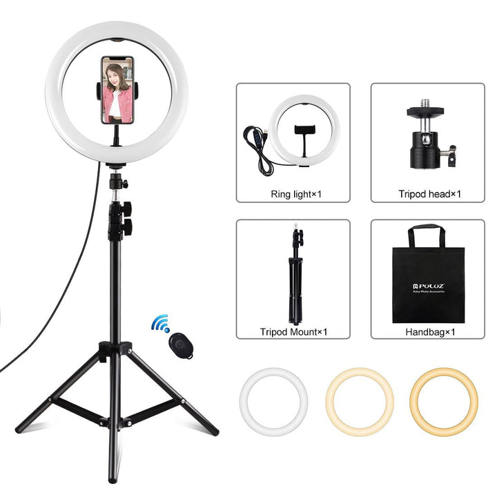 10.2 Ring Light With Tripod Usb 3 Modes Dual Colour Diffuse Light Phone Clamp Remote - Black