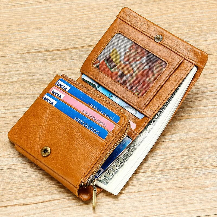 Multi-Functional Oil Wax Leather Rfid Wallet