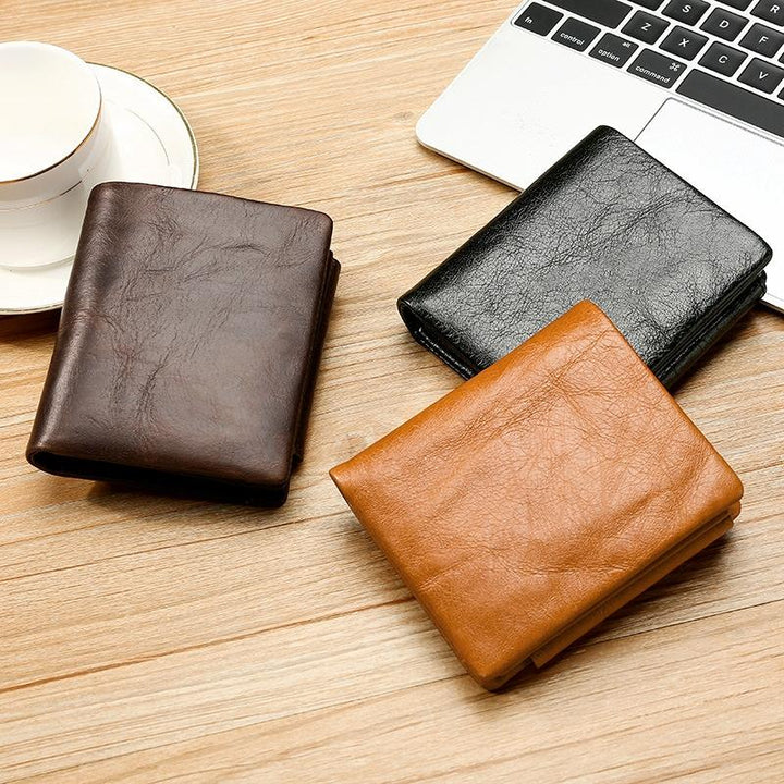 Multi-Functional Oil Wax Leather Rfid Wallet