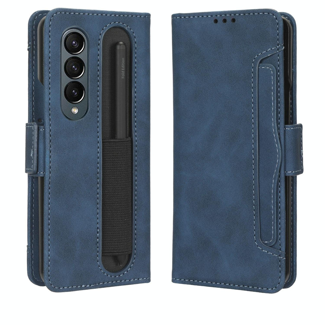 Samsung Galaxy Z Fold 4 5G Leather Phone Case With Card Slots And Calf Texture