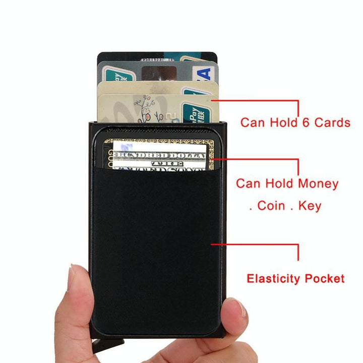 Metal Rfid Card Holder Wallet - Compact Design - Black