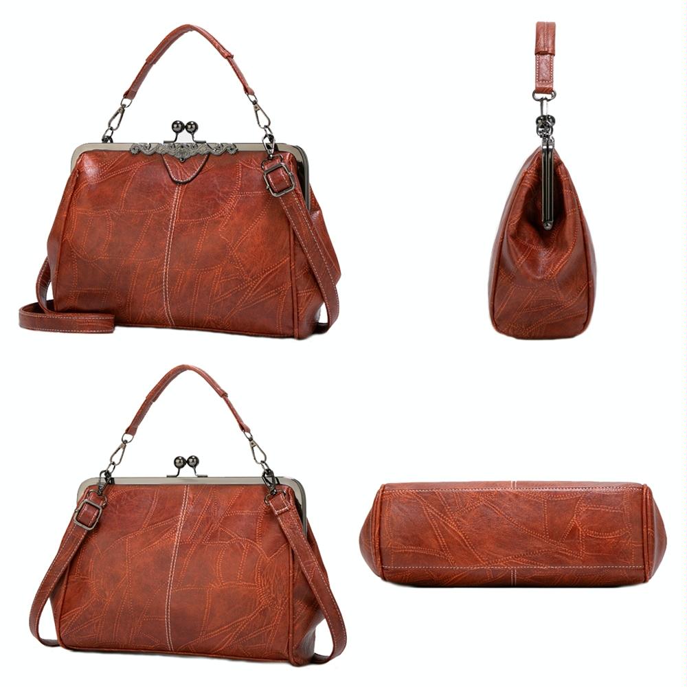 Adjustable Leather Crossbody Bag With Vintage Buckle - Coffee