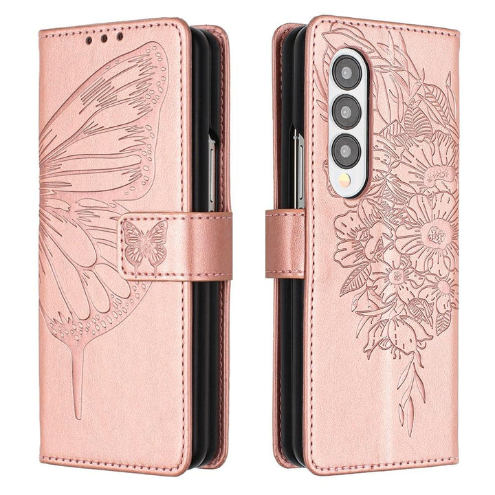 Butterfly Embossed Leather Phone Case - Rose Gold