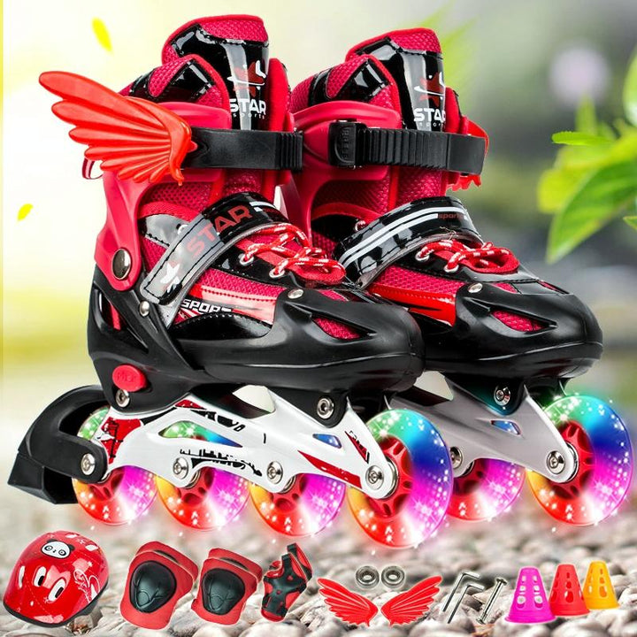 Adjustable Kids Roller Skates Set - Single Flash Wheels - Size S