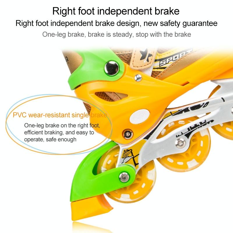 Adjustable Kids Roller Skates Set - Single Flash Wheels - Size S