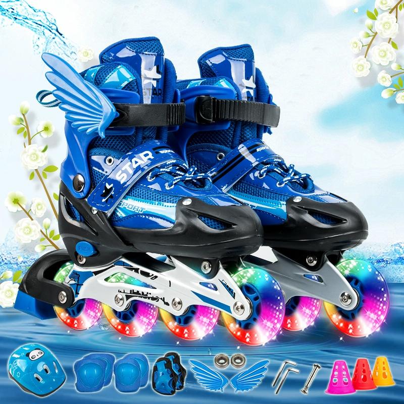 Adjustable Kids Roller Skates Set - Single Flash Wheels - Size S