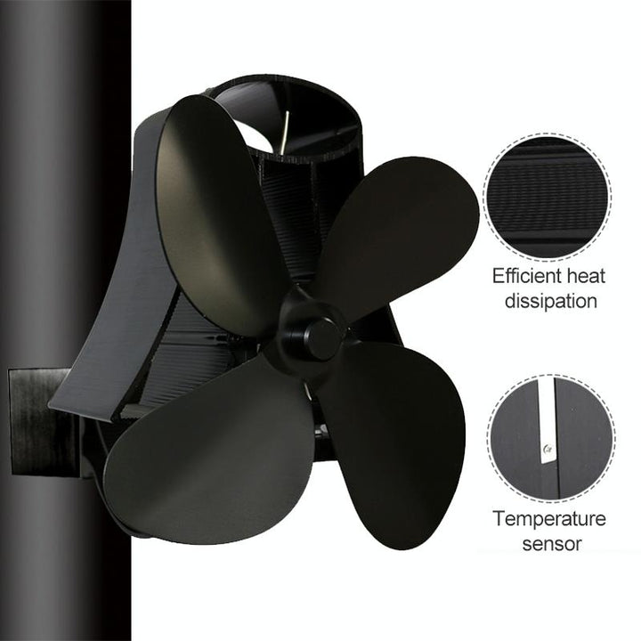 4-Blade Heat Powered Fireplace Stove Fan - Aluminum