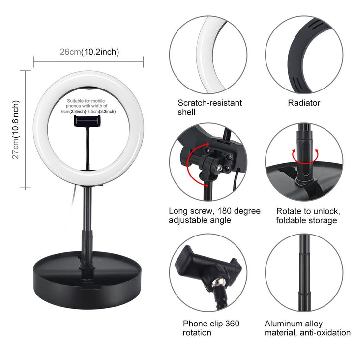 10.2 Dual-Colour Led Ring Light With Usb Bluetooth Remote And Phone Holder