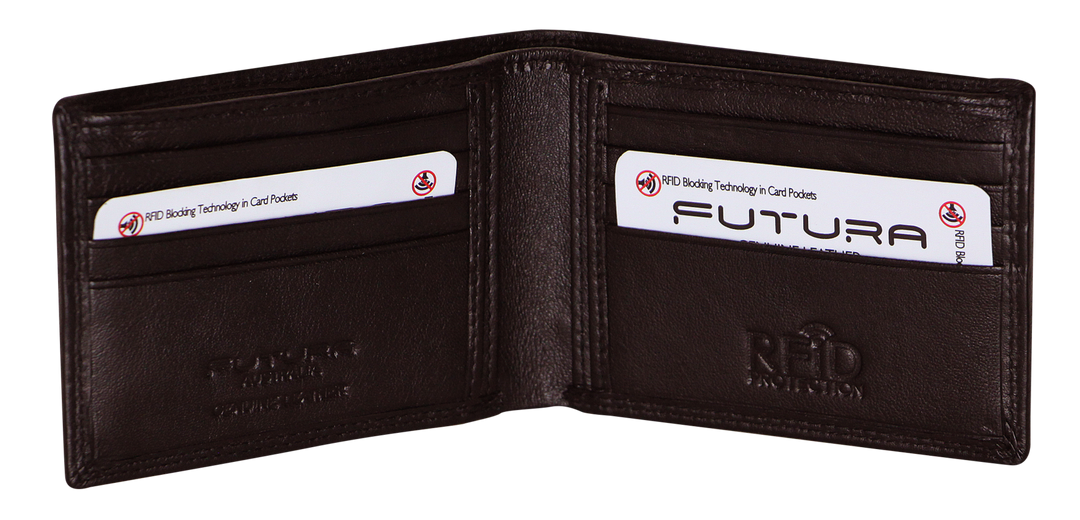 Futura Mens RFID Slim Leather Wallet - Brown