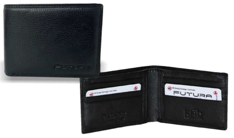 Futura Mens RFID Protected Slim Genuine Leather Wallet - Black