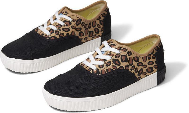 TOMS Womens Casual Canvas Shoes Sneakers Flats Low Cut - Black/Leopard - US Women 7