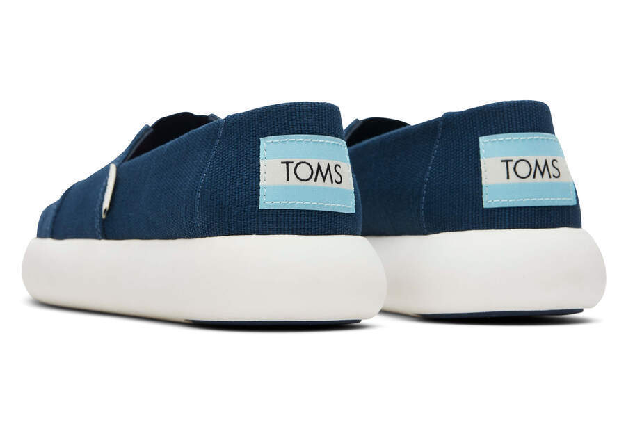 TOMS Womens Platform Alpargata Canvas Shoes Slip On Casual Shoes Flats - Blue - US 7