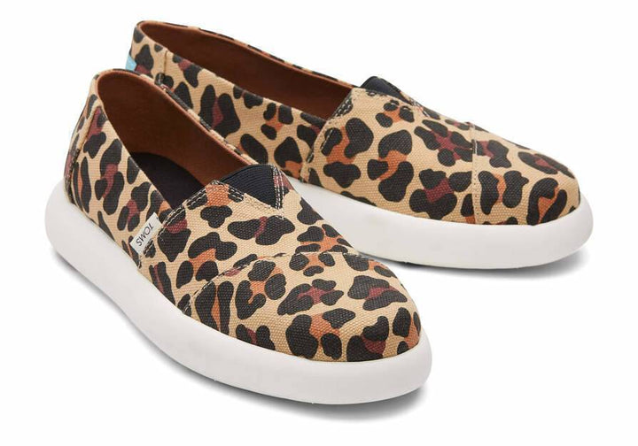 TOMS Womens Canvas Slip On Shoes Sneakers Flats Platform Espadrilles - Leopard Print - US 7