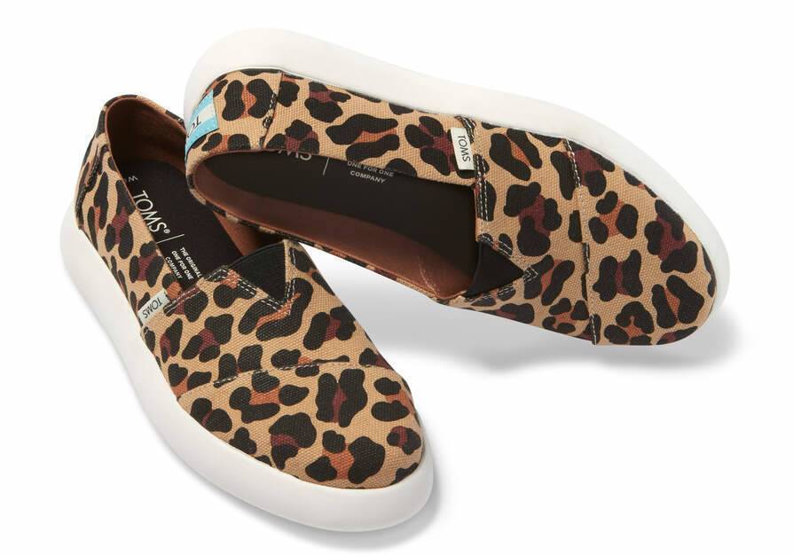 TOMS Womens Canvas Slip On Shoes Sneakers Flats Platform Espadrilles - Leopard Print - US 8