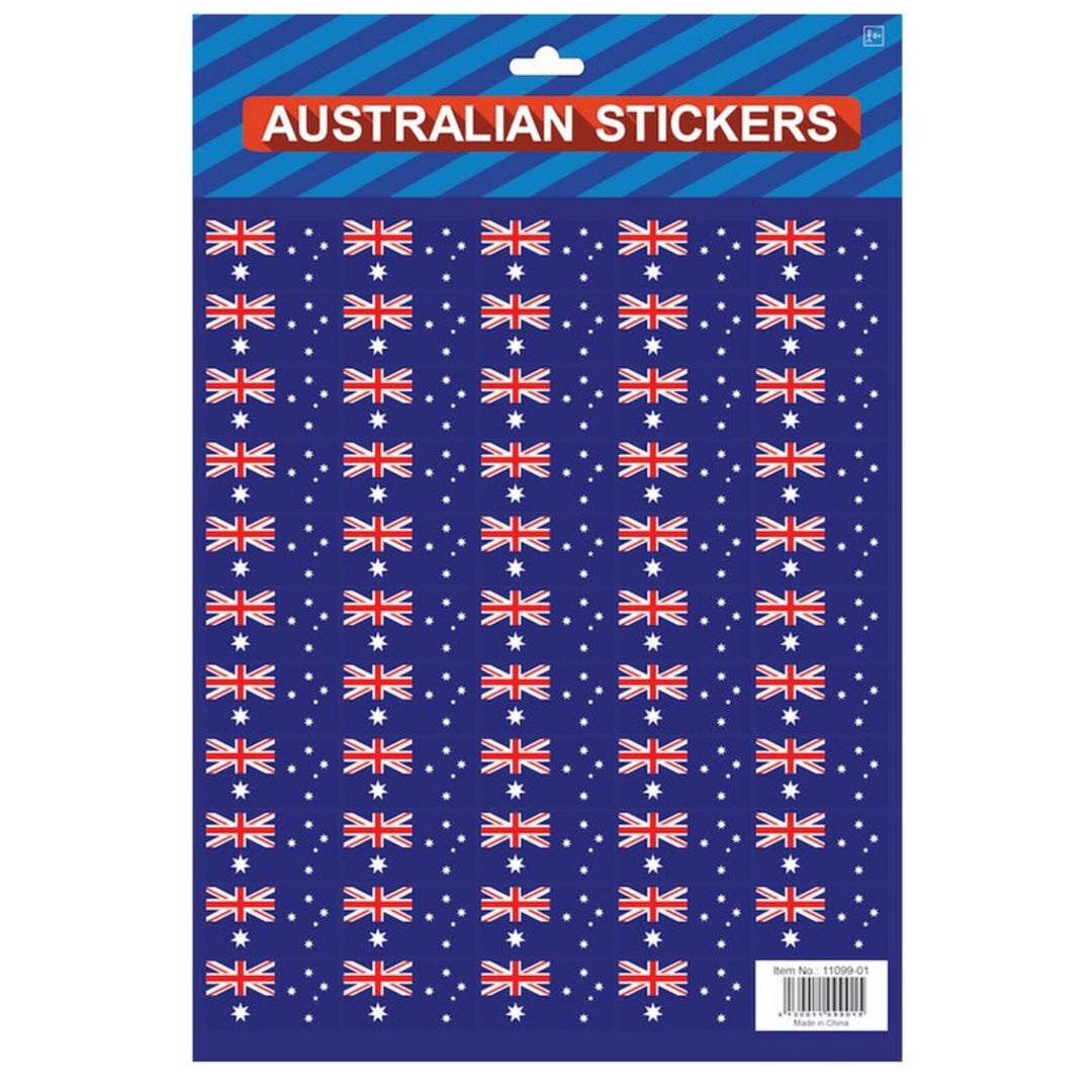 Australian Flag Stickers – A4 Sheet of Festive Stickers for Australia Day Celebrations