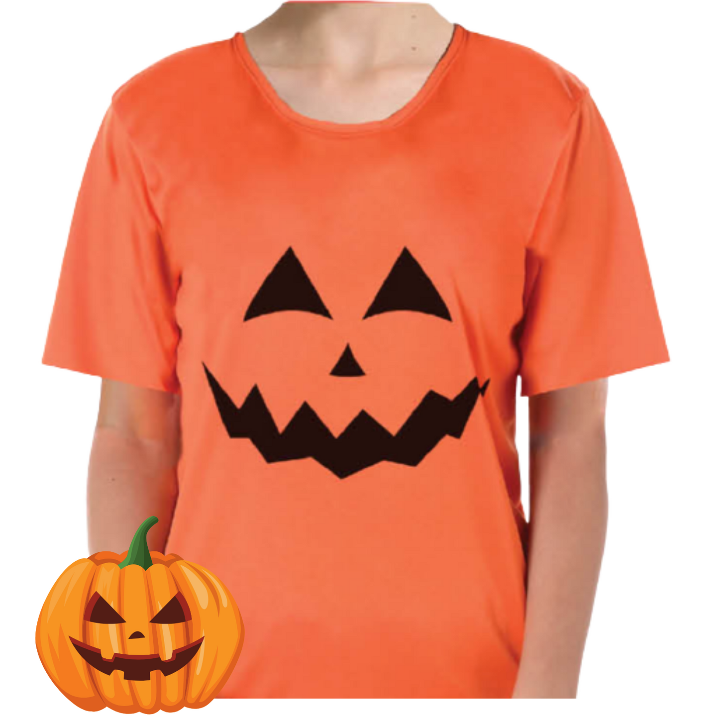 Adult Mens Womens Halloween Pumpkin T Shirt Top Jack O'Lantern - Orange - M