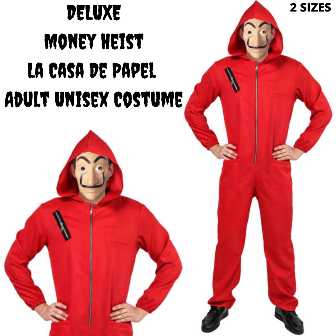 Salvador Dali La Casa De Papel Money Heist Red Jumpsuit Mask Costume Hoodie - L/XL (175cm - 185cm)