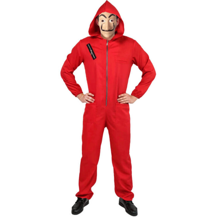 Salvador Dali La Casa De Papel Money Heist Red Jumpsuit Mask Costume Hoodie - L/XL (175cm - 185cm)