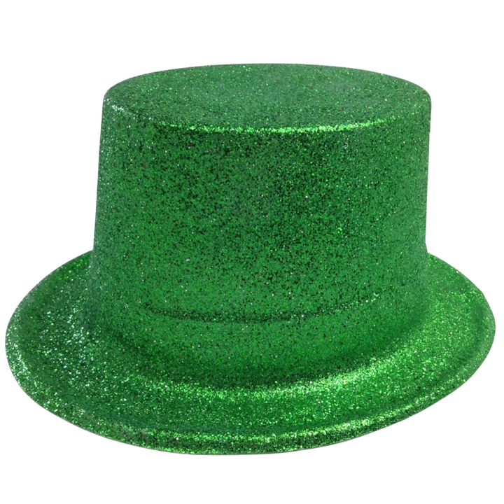 12x GLITTER TOP HAT Fancy Party Plastic Costume Tall Cap Fun Dress Up BULK - Green