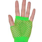 12 Pair Fishnet Gloves Fingerless Wrist Length 70s 80s Costume Party Fluro Green